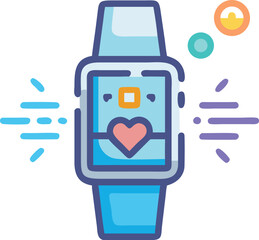 Smart health watch vector illustration showing heart rate and fitness data holographic display