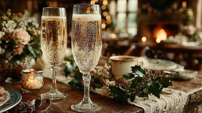 Elegant champagne toasts celebrate festive holiday gatherings