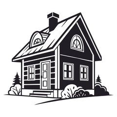 Minimalist Black and White Cottage Vector Illustration Design