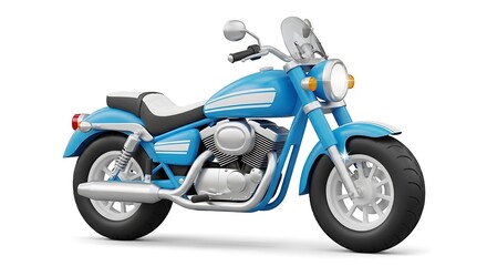Obraz premium A vibrant blue classic motorcycle, highlighted against a plain white backdrop, showcases detailed design elements.