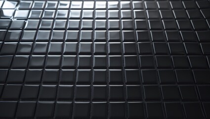 A grid of small black square tiles with shiny, reflective surfaces arranged in a pattern.
