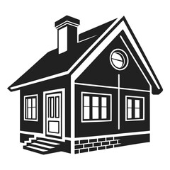Modern Residential House Vector Illustration Black & White Home Exterior Silhouette Design