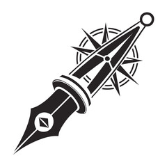Stylish Black and White Pen with Compass Vector Art Design