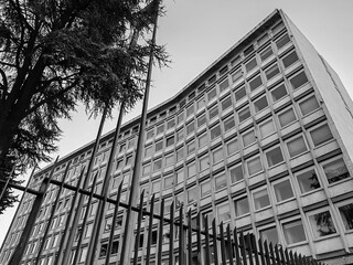 Rome, Italy - September 5, 2025, perspective view of part of the large Acea S.p.A. building, acronym for Azienda Comunale Energia e Ambiente.