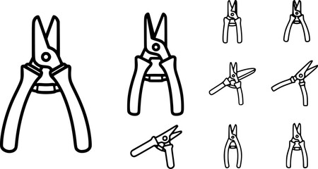 A set of outline vector icons for hedge clippers.

