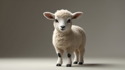 Fototapeta premium A cute sheep lamb standing on a neutral background.