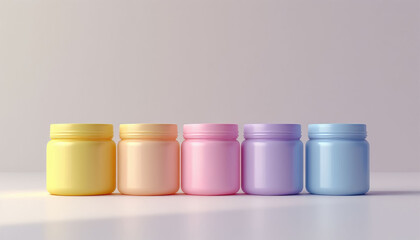 Pastel Empty Jars Line Yellow Pink Blue White Background