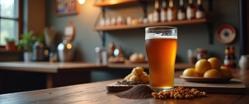 Elegant home brewing hobby venture exhibits refined fermentation processes and creative artisanal techniques developing premium craft beer visuals for contemporary photo stock usage in  Photo Stock  C