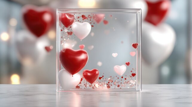 Celebrate love with a festive Valentine's Day social media frame filled with floating hearts