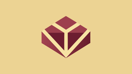 Burgundy Geometric Diamond Shape with Stylized Lines on a Yellow Background abstract cube