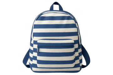 Blue and white striped backpack isolated on transparent background