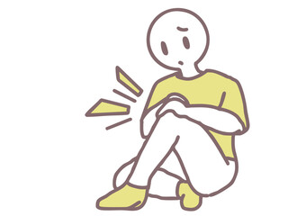 膝を抱えるキャラクターイラスト 黄色シャツ