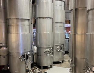 wine barrels in a factory