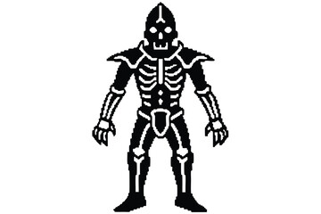 Pixelated Armored Skeleton Standing in Attention on White Background