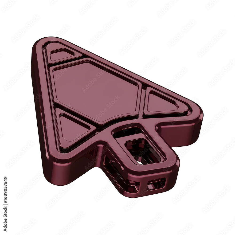 Fototapete modern 3d rendering of a stylized cursor icon with a dark red metallic finish transparent background