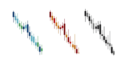 Candlestick charts display data with a financial theme. Stock market indicators are ideal for presentations or websites.