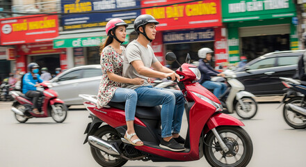Young Local Couple Rides Motorbike