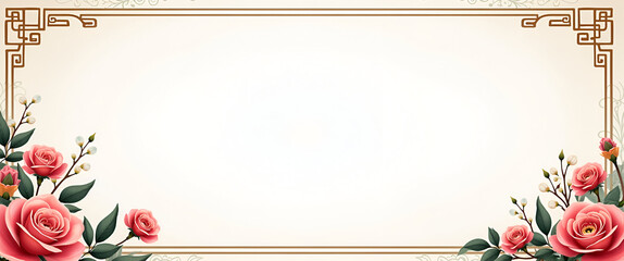 Intricate Korean Traditional Patterns and Blooming Rose of Sharon Border Frame with Elegant Copy Space for Independence Day Messages - Photo Stock Concept