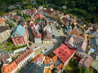 Aerial view, castle Elbogen - Loket,  with Village Loket,  Okres Sokolov,  Tschechien.