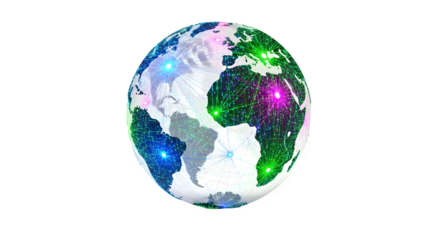 Globe glows in digital style, showcasing network connections, perfect for tech video backgrounds, global branding, or presentations.