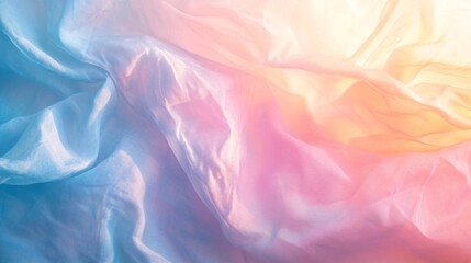 Obraz premium wet pastel pigment backdrop of subtle pastel tie-dye watercolor pattern in powder blue, sunlight through sheer curtain, glossy watercolor finish