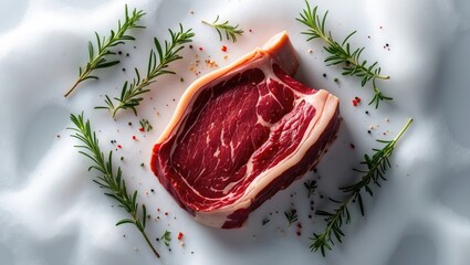 Fresh meat cut with herbs and spices, emphasizing quality and presentation.