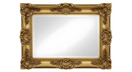 Ornate gold frame features detailed carvings on a white backdrop for mockup templates, design elements, and decorative presentations.