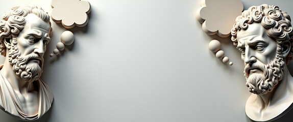 Philosopher Bust with Thought Bubbles Border Frame: Creative Copy Space for World Philosophy Day Ideas and Concepts