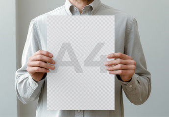 Person Holding A4 Document Mockup