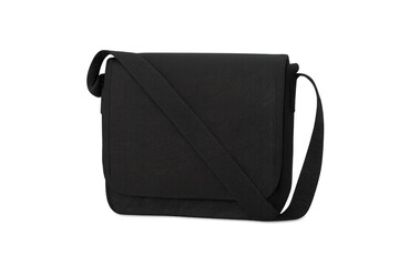 Black messenger bag with transparent background for easy editing