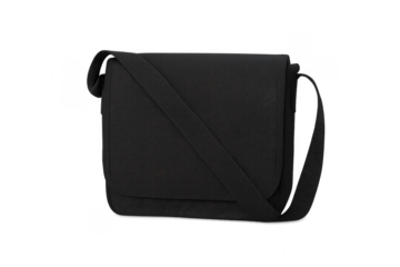 Black messenger bag with transparent background for easy editing