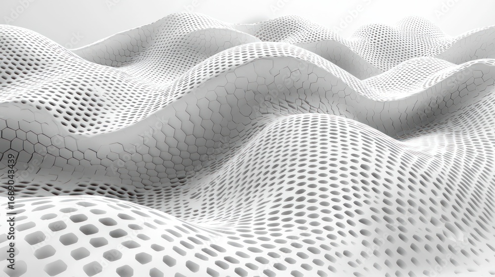 Poster abstract white hexagonal wave pattern background.