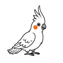 Obraz premium Cartoon Illustration of a White Cockatoo with Orange Cheek Patches and Crest.