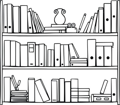 Simple Bookshelf Sketch with Books and Files 