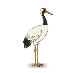 Obraz premium Elegant Standing Crane Illustration with Red Crown, Black Neck, and Long Legs.