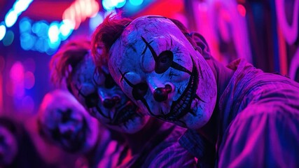 Group of people dressed in creepy costumes, perfect for Halloween or horror theme