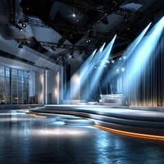 Empty stage lights spotlight concert venue theater performance entertainment modern