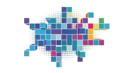 A vibrant mosaic of geometric pixel blocks representing a digital network and creative concept