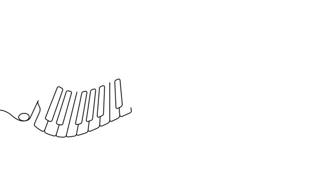 piano keyboard curve music notes one line continuous drawing 4K animated