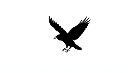 Raven in Flight Silhouette: A striking silhouette of a raven, wings spread wide, poised mid-flight against the sky.
