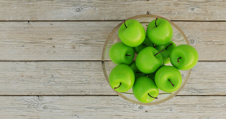 Overhead View Clear Bowl Packed With Green Apples