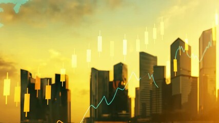 City skyline with stock market graphs and trends overlaid, symbolizing financial growth and investment in a modern business environment. - Powered by Adobe
