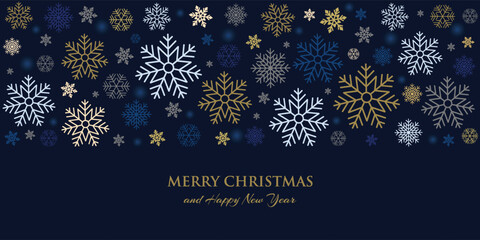 Fototapeta premium Merry christmas and happy new year winter snowflakes banner