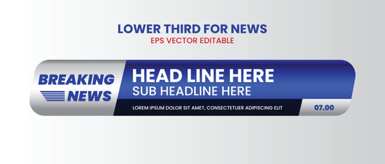 Lower third tv header, headline and news bars. Vector modern colorful blue white. video title or television news bar isolated template.