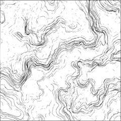 Abstract topographic map with contour lines showing elevation on a white background surface area view © waqas