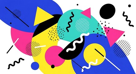 Naklejka premium Vibrant and Dynamic Abstract Geometric Pattern with Retro Memphis Style Influence for Creative Design Backgrounds