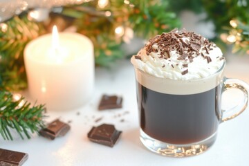 Festive Irish Coffee with Whipped Cream and Chocolate Shavings