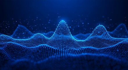 Abstract blue digital landscape of glowing particles forming a wave surface