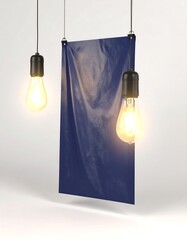 Indigo banner, hanging with lights