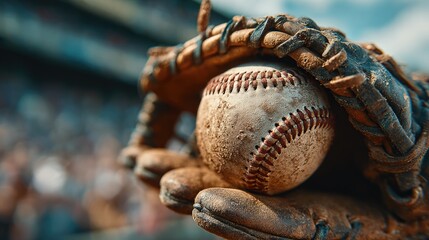Baseball Glove Catching Ball in Stadium